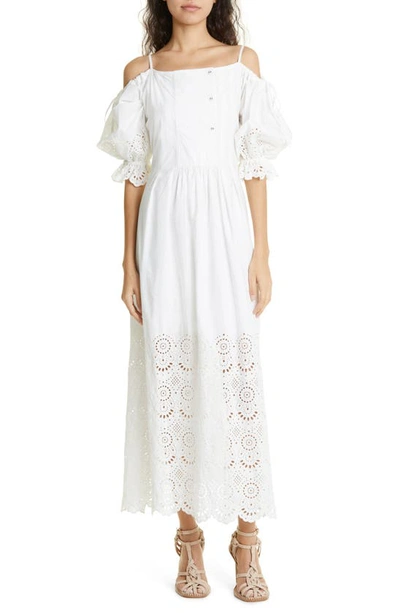 Ulla Johnson Narcisa Broderie Anglaise Cold-shoulder Midi Dress In Pristine