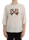 Dolce & Gabbana White Sequined Key Silk Blouse T-shirt Top In White