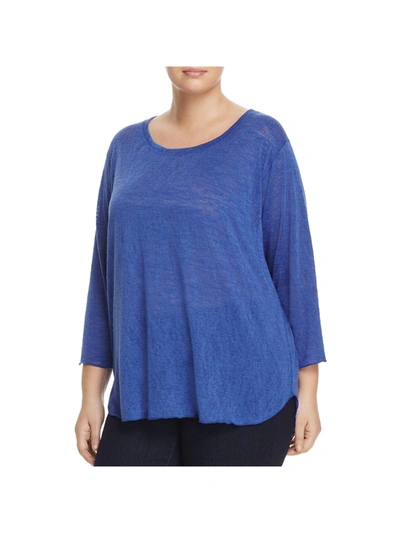 Nally & Millie Plus Womens Burnout Round-neck Casual Top In Blue