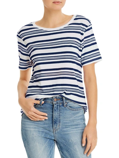 Three Dots Womens Striped Creweck Top In Blue