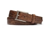 W. KLEINBERG Men'S Distressed Embossed Crocodile Belt With Antique Buckle in Cognac