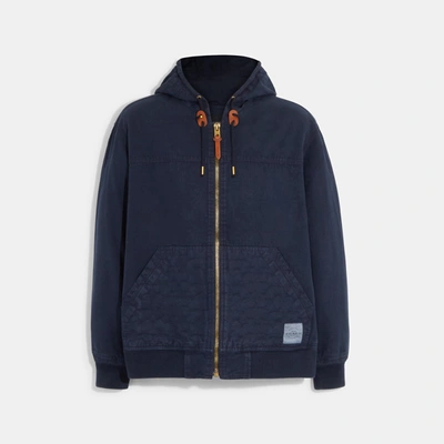 Coach Outlet Hooded Zip Up Jacket In Blue