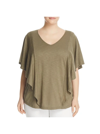 Foxcroft Plus Kendall Womens Asymmetric Poncho Sleeves Casual Top In Green
