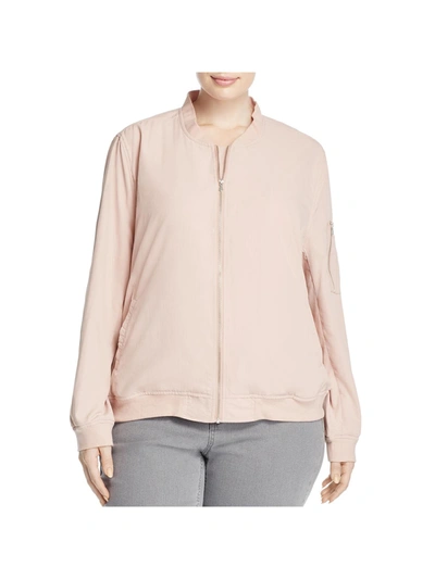 Bagatelle Plus Womens Mixed Media Full Zip Bomber Jacket In Pink