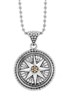 Lagos 18k Gold And Sterling Silver Signature Caviar Compass Pendant Ball Chain Necklace, 34 In Silver