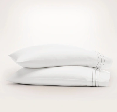 Boll & Branch Organic Signature Triple Framed Pillowcase Set In White/pewter