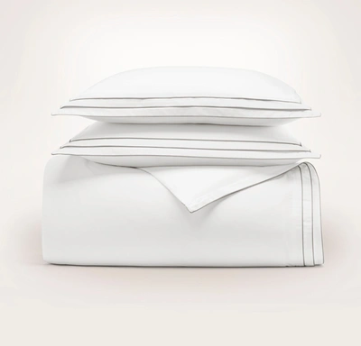 Boll & Branch Organic Signature Triple Framed Duvet Set In White/pewter