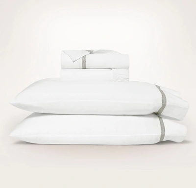 Boll & Branch Organic Signature Eyelet Sheet Set In White/pewter Eyelet