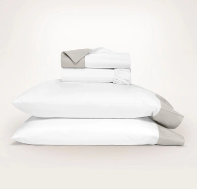 Boll & Branch Organic Signature Colorblock Sheet Set In White/pewter