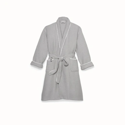 Boll & Branch Women's Waffle Robe In Pewter/white Waffle