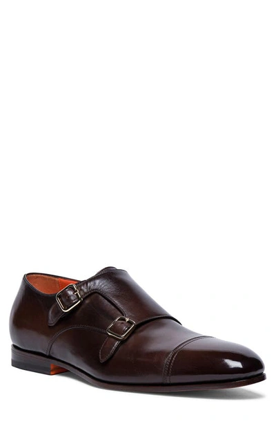 Santoni Men's Lavante Cap Toe Double Monk Strap Dress Shoes In Dark Brown