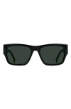 Raen Rufio 55mm Polarized Rectangular Sunglasses In Recycled Black/ Green Polar