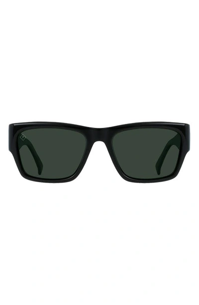 Raen Rufio 55mm Polarized Rectangular Sunglasses In Recycled Black/ Green Polar