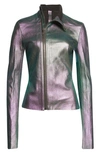 RICK OWENS GARY IRIDESCENT ASYMMETRIC COATED LEATHER BLEND JACKET