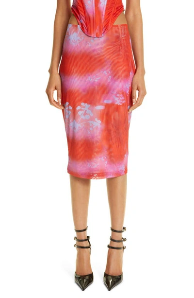 Miaou Verona Cutout Mesh Midi Skirt In Rouge Mudd