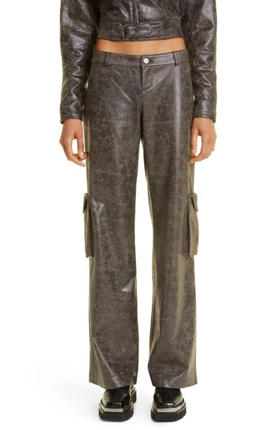 Miaou Elias Distressed Faux Leather Cargo Trousers In Brown