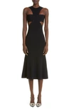 Alexander Mcqueen Cut-out Flared-hem Knitted Midi Dress In Nero