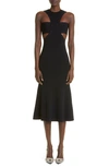 Alexander Mcqueen Cut-out Flared-hem Knitted Midi Dress In Black