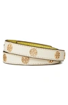 Tory Burch Miller Double Wrap Leather Bracelet In Ivory/gold