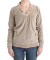 CAVALLI CAVALLI BEIGE ZIP CARDIGAN WITH GOLD TONE WOMEN'S ACCENTS