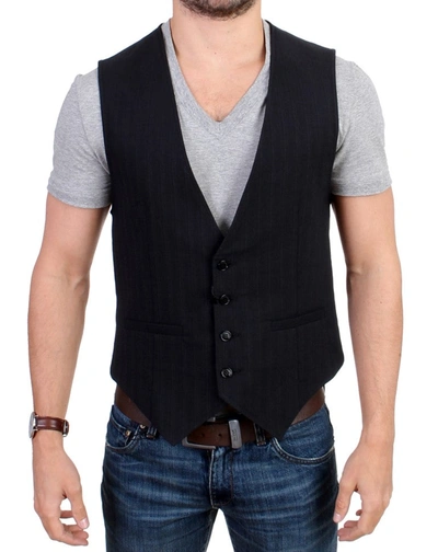 Costume National C'n'c  Striped Cotton Casual Waistcoat In Black