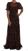Dolce & Gabbana Black Floral Roses A-line Shift Gown In Black