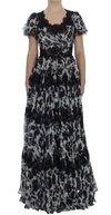 DOLCE & GABBANA DOLCE & GABBANA BLACK SILK FLORAL LACE RICAMO BALL MAXI WOMEN'S DRESS