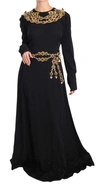 DOLCE & GABBANA DOLCE & GABBANA BLACK SILK STRETCH GOLD CRYSTAL WOMEN'S DRESS