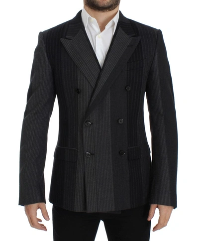 Dolce & Gabbana Grey Striped Wool Stretch Blazer