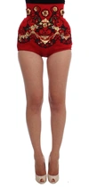 Dolce & Gabbana Red Silk Crystal Roses Shorts In Red