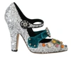 DOLCE & GABBANA DOLCE & GABBANA SILVER SEQUINED CRYSTAL MARY JANES WOMEN'S PUMPS