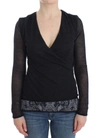 ERMANNO SCERVINO ERMANNO SCERVINO BLACK WOOL BLEND STRETCH LONG SLEEVE WOMEN'S SWEATER