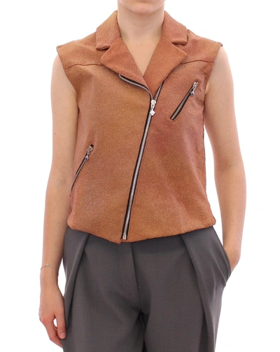 LA MAISON DU COUTURIER LA MAISON DU COUTURIER SLEEVELESS LEATHER COUTURE VEST IN RICH WOMEN'S BROWN