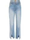 Balmain Vintage Cotton Denim Hybrid Wide Jeans In Blue