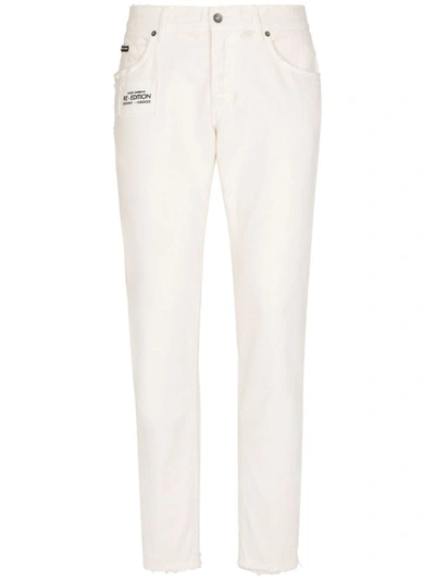 Dolce & Gabbana Slim-fit-jeans Mit Logo-schild In White