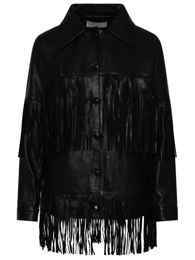 Dancassab Leather Fringed Jacket In Black