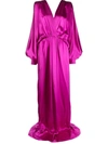 Gucci Wrap-front Balloon-sleeve Silk-blend Gown In Pink