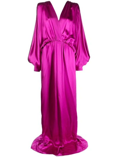 Gucci Wrap-front Balloon-sleeve Silk-blend Gown In Pink