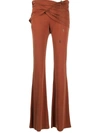 Jacquemus Espelho Drawcord Cutout Overskirt Bootcut-leg Pants In Orange