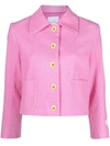 Patou Pink Jacket With Branded Buttons In Cotton Blend Tweed Woman In Pink
