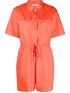 Paul Smith Short Sleeve Cotton Playsuit With Drawstring Waist In Orange
