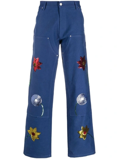 Sky High Farm Workwear Embroidered Cargo Pants In Dark Blue