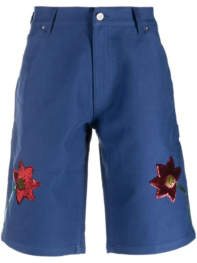 Sky High Farm Workwear Embroidered Denim Shorts In Blue