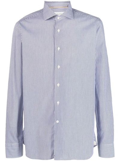 Tintoria Mattei Striped Long-sleeved Shirt In Bianco/blu