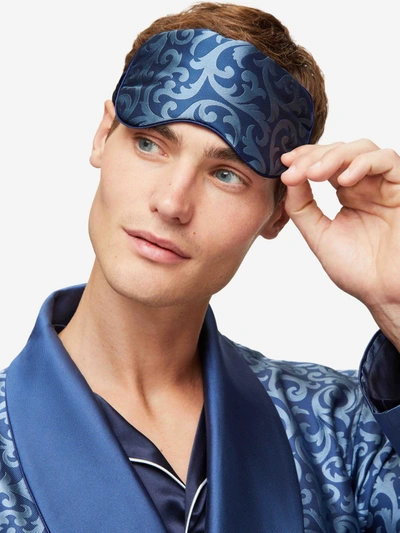 Derek Rose Eye Mask Verona 63 Silk Jacquard Navy