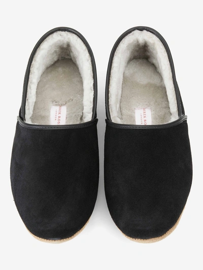 Derek Rose Men's Slippers Crawford Suede Sheepskin Black