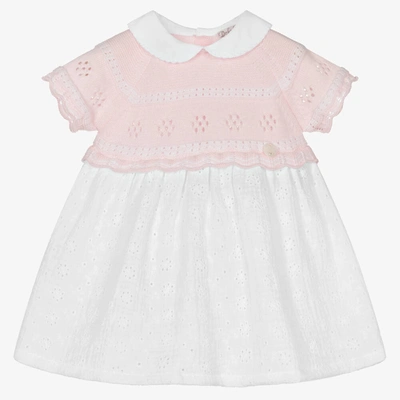 Dr Kid Baby Girls Pink & White Cotton Dress