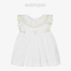 DR KID BABY GIRLS WHITE COTTON DRESS SET