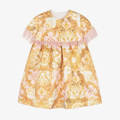 Alviero Martini Babies' Girls Pink & Gold Geo Map Satin Dress