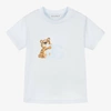 DOLCE & GABBANA BOYS PALE BLUE COTTON LEOPARD LOGO T-SHIRT